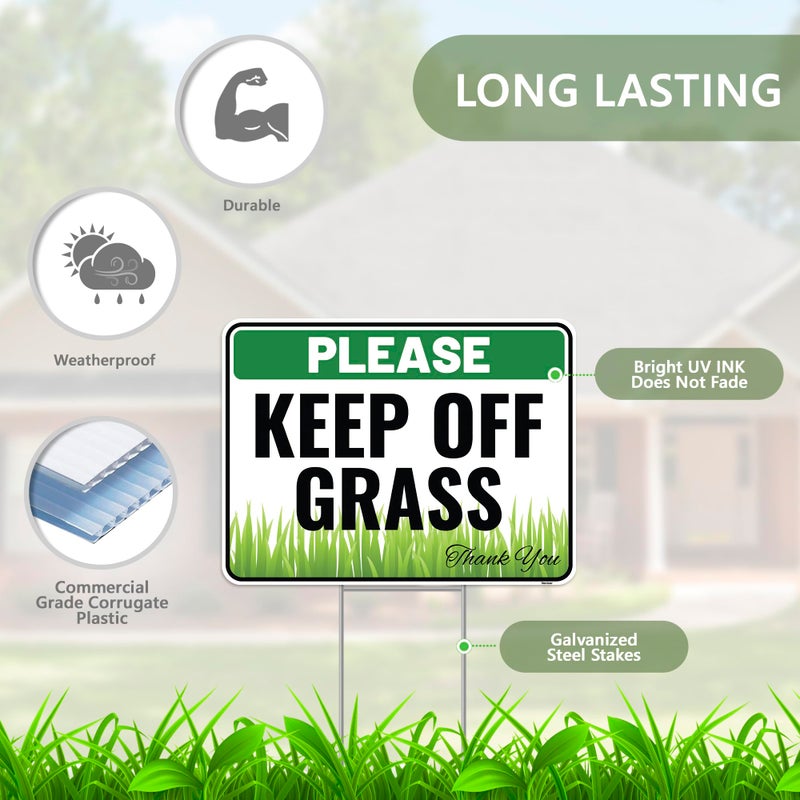 Venicor 2PC Keep Off Grass Sign with Metal Stakes, 12""x9"" - Corrugated Plastic - Please Stay Off Dont Walk On Lawn Yard Sign - Image 2
